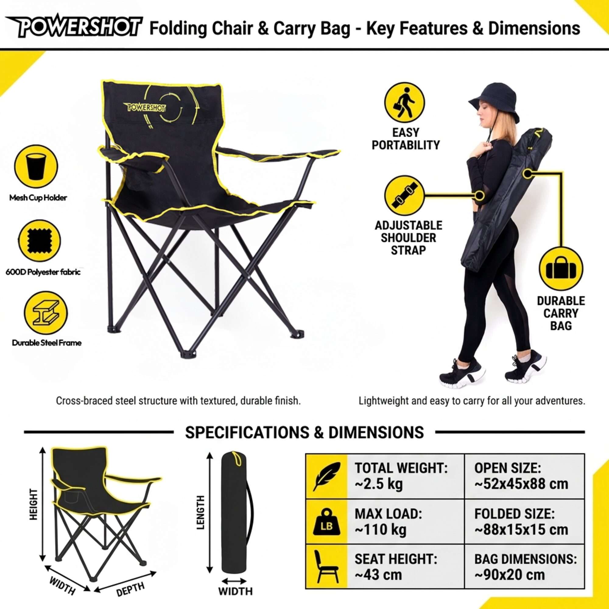 Image du produit : Lot de 2 chaises pliantes multi-usage avec sac de transport