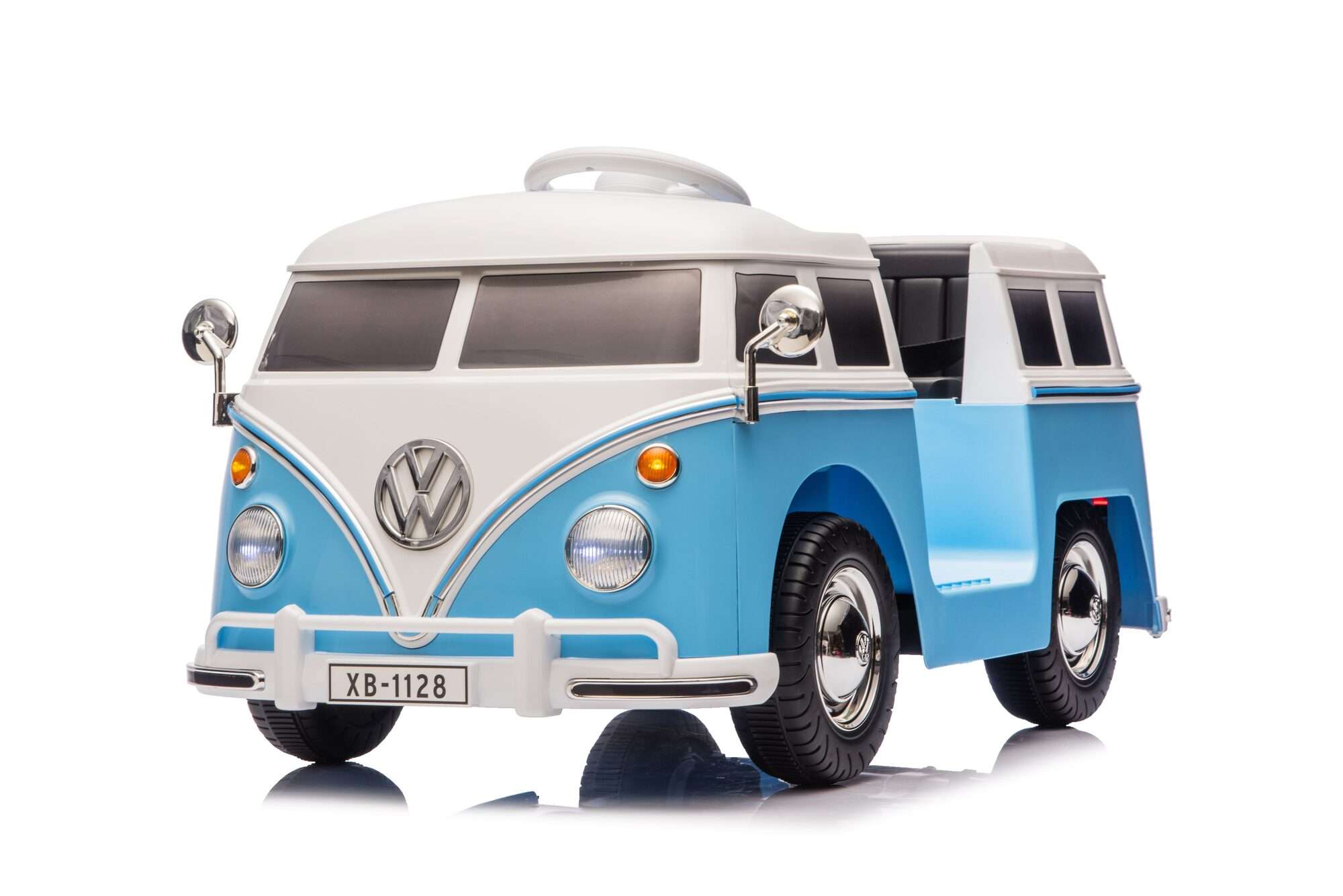 Image du produit : Voiture Électrique pour Enfant Volkswagen Officielle – Bleu & Blanc (3 à 8 ans)