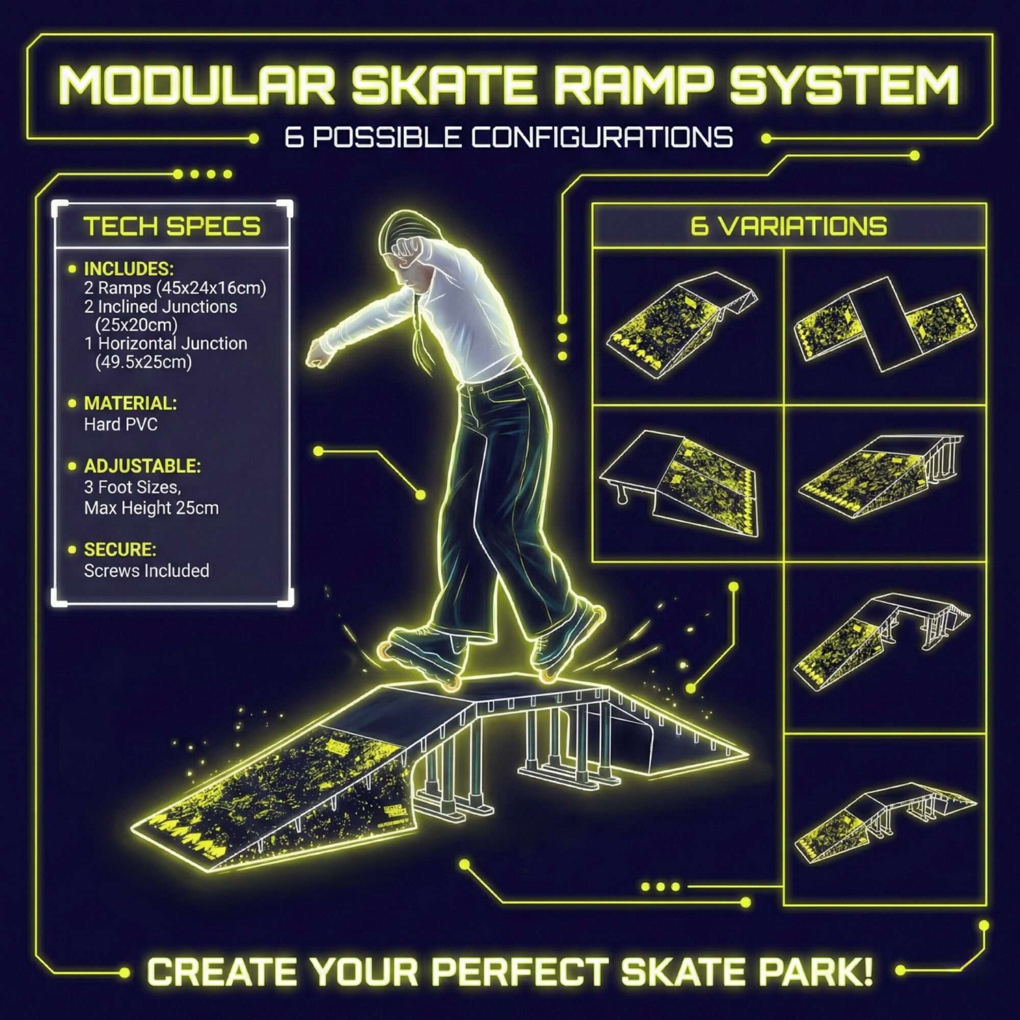 Image du produit : Set de mini rampes de skate modulables - 6 configurations